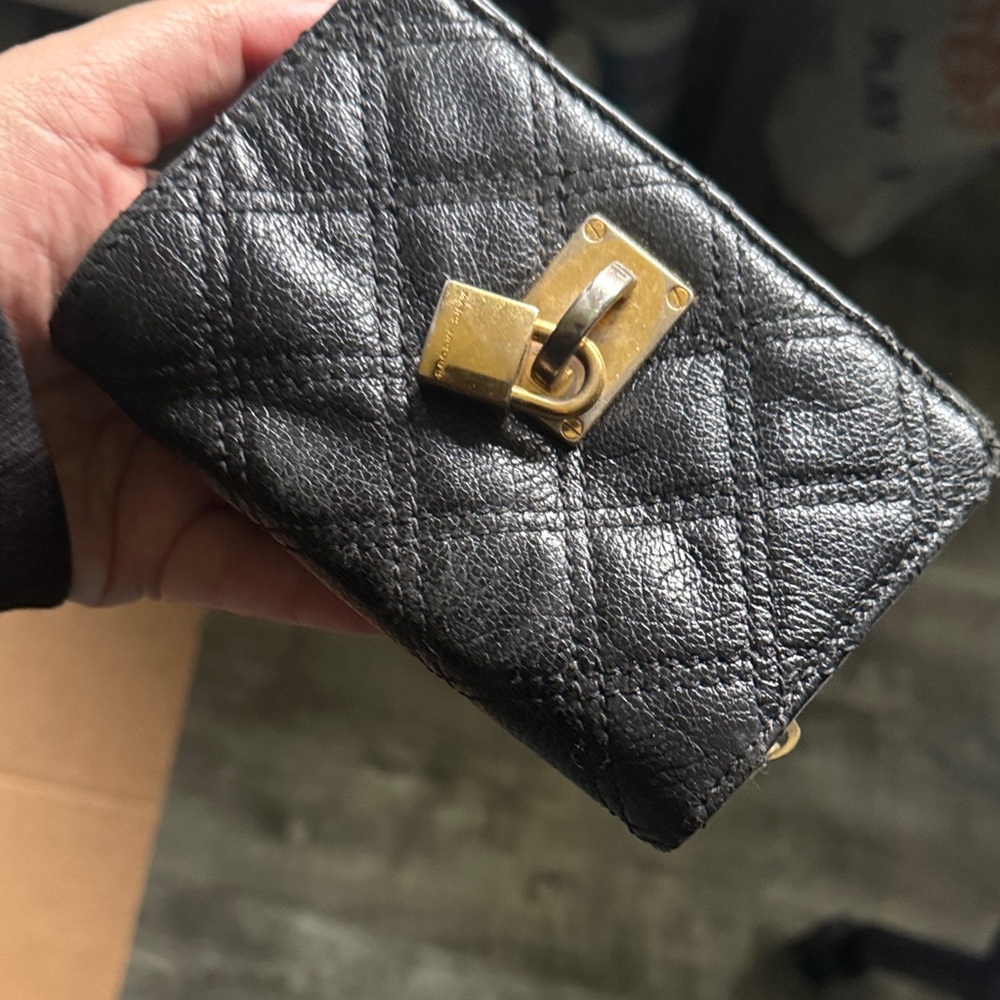 Marc Jacobs Black Quilted Wallet with Gold Hardware
